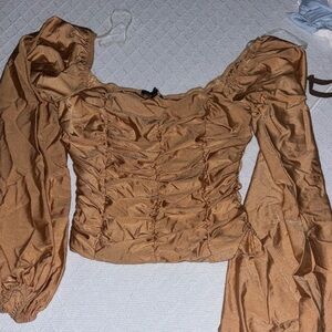 Fashion Nova Tan Ruched Blouse